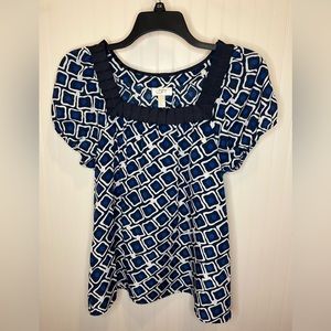 Ann Taylor Loft Navy & White Blouse Size L